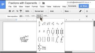 Exponents within Fractions in Google Docs