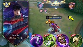 MANIAC!! MARTIS PERFECT & AGGRESSIVE GAMEPLAY  ( BEST BUILD 2024 ) MLBB