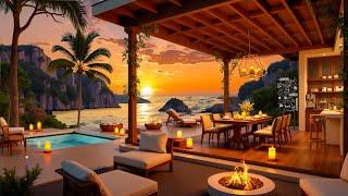 Smooth Jazz at Beach Lounge Ambience - Romantic Jazz BGM with Ocean Wave Sounds for Study & Relax