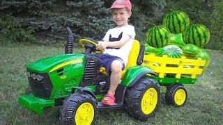 Tractor is Broken Down while transporting Watermelon Damian Ride on Power Wheels Truck for Kids to h