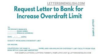 Request Letter To Bank For Increase Overdraft Limit - Letter for Increasing the Overdraft Limit