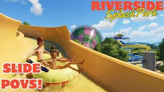 Planet Coaster 2 Water Park POVs: Riverside Splash Park Slide Showcase!