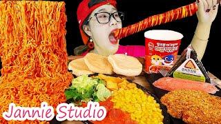 ASMR Hot dog, Fried meat, Spring rolls, Pizza, Noodles 핫도그, 튀긴 고기, 춘권, 피자, 국수 | Jannie Studio 재니