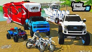 MILLIONAIRES GO MEMORIAL DAY CAMPING! (BOATS, DIRTBIKES, FOUR WHEELER) | FS22