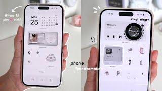 iPhone 15 plus phone Transformation ️ minimal theme ios 17, vinyl widget, custom cute icons