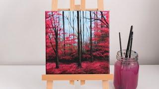 Red trees / acrylic painting tutorial step by step / easy painting ideas