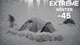 Extreme winter snow storm -45° Solo Camping 4 Days | Snowstorm Tent Inside Tent Winter Camping