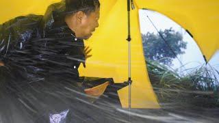 ️ HIT BY STORM! heavy rain camping with strong wind & thunderstorm (SOLO CAMPING ️)