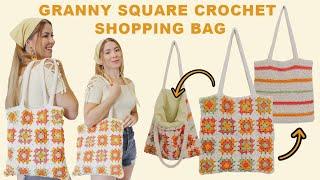 Crochet Tote Bag | Easy Granny Square Crochet Shopping Bag anyone can do!