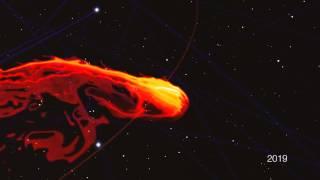 Simulation of gas cloud being ripped apart by the black hole at the centre of the Milky Way
