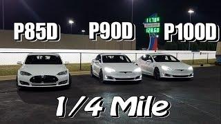 Tesla P100D 1/4 Mile vs P90D & P85D Ludicrous + NEW Racing Wheels!