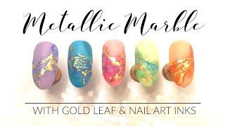 Metallic Marble Effect with Nail Inks & Gold Leaf