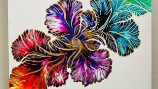 Rainbow Gradient Botanical - Dutch Pour - Acrylic Pour - Fluid Art Painting… 