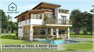 EP- 48 | 4 BEDROOM Elevated Modern Bahay Kubo with Pool & Rooftop | Modern Native House Design