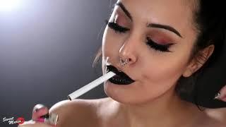 Sweet Maria Smoking fetish with black lipstick