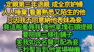 定親第三年退親 成全京妒婦人人唾棄，看著熟悉又陌生的他 只因我不同意納他表妹為妾，竟這般羞辱我，後他拿塊石頭提親，要陪嫁三條街鋪子 笑我如今名聲只配為妾，含笑不語 下秒聖旨到 他當場嚇癱