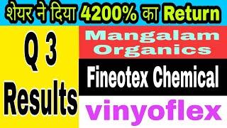 Fineotex Chemical share Q 3 Results | vinyoflex share | Mangalam Organics share Q 3 Results #isma