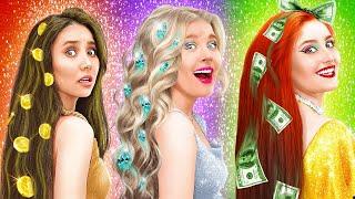 Gold vs Diamond vs Money Princess! Life Hacks And Food Challenges For High Level Girls By 123 GO!