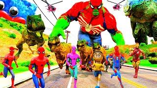 Khủng Long bạo Chúa Đại Chiến Siêu Nhân Khổng Lồ, Hulk Spiderman VS Dinosaur Avengers Racing Cars