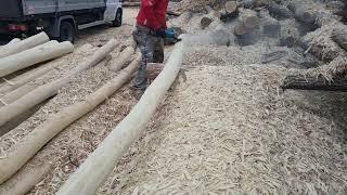 Polishing of sapwood-free acacia pole by Woodwork Hungary Kft. szíjácsmentes akác oszlop csiszolása