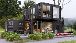 Shipping Container House | Modern 2-storey Container House with cozy wooden interior