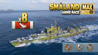 Destroyer Småland: 8 ships destroyed on map "Warriors Path" - World of Warships