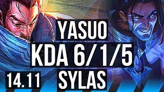 YASUO vs SYLAS (MID) | 6/1/5, 1100+ games, Dominating | KR Master | 14.11