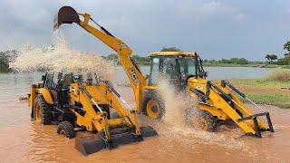 Washing wth Fun and Stunt JCB 3dx Eco | Kirlosker JCB Backhoe Washing Together in Pond