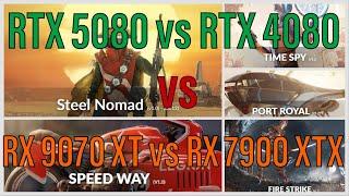 RTX 5080 | RX 9070 XT | RTX 4080 | RX 7900 XTX - 3DMark Benchmark Results Comparison