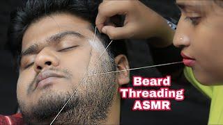 ASMR Beard Threading By Female Barber Pakhi | Beard Threading And Eye Brows Threading