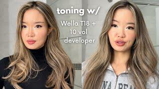 HOW TO TONE ASIAN BLONDE HAIR AT HOME | WELLA T18 | ASH BLONDE HIGHLIGHTS