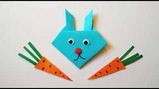 Как сделать зайца из бумаги. Оригами без клея и ножниц для начинающих. Поделки. Кролик.