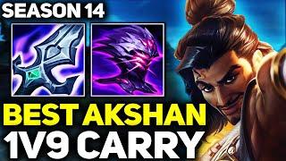 RANK 1 BEST AKSHAN IN THE WORLD 1V9 CARRY GAMEPLAY! | Season 14 League of Legends