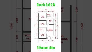 Denah Rumah Minimalis 6x10 Meter - 3 Kamar tidur - 2 Kamar mandi