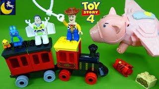 Toy Story 4 Toys Lego Duplo Train Bunny Ducky Funny Toy Stories for Kids Imaginext Pizza Planet Set