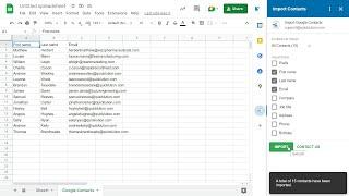 Import Google Contacts into Google Sheets using Quicklution's Google Contacts Add-on
