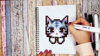 Drawing cute Cat pixel art by cells (new version without talk with music)