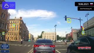 Driving through Saint Petersburg (Russia) from Pushkinsky to Petrogradsky 9.06.2021 Timelapse x4