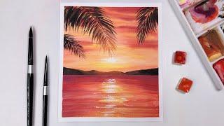 Watercolor Tutorial For Beginners Step by Step | Palm Tree Sunset |Watercolor Painting For Beginners