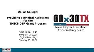 Dallas College Webinar: Providing Technical Assistance for the THECB OER Grant Program.