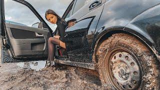 Russian girl stuck 30 trailer // Daria's dirty weekend. Mud heels. Stuck in mud