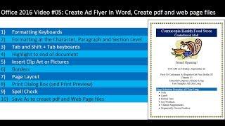 Office 2016 Video #05: Create Ad Flyer In Word, Create pdf and web page files with Save As