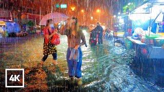 [4K] Walking in Super Heavy Storm | Extreme Heavy Rain and Intense Thunder & Lightning Hit Bangkok