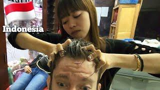 $1 Hair Wash, Head Massage, Blow Dry & Men's Hairstyle by "Putri" in Salatiga, Indonesia 