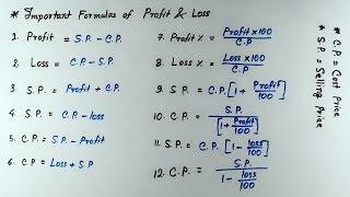 PROFIT & LOSS | Profit and Loss important formulas