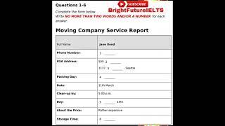 IELTS 2021 LISTENING MOVING COMPANY SERVICE REPORT PRACTICE TEST || INTERMEDIATE LEVEL || BEST TEST