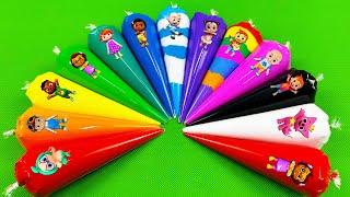 Looking Pinkfong, Cocomelon, Numberblocks, Alphablocks with Rainbow SLIME Piping Bags! ASMR