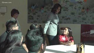 Michelle Obama meets with students of the Gila River Indian community