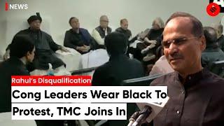 Congress Leaders Wear Black To Protest  Against Rahul Gandhi’s Disqualification