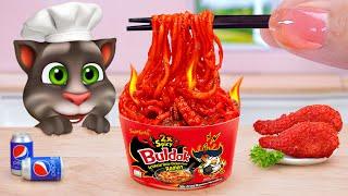 Oh My Talking Tom  How To Make Miniature Baby Octopus Spicy Noodles  Tina Mini Cooking